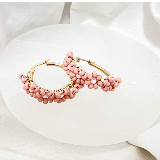 Salmon Flower Beaded Earring