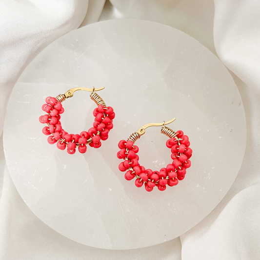 Hot Pink Beaded Earring